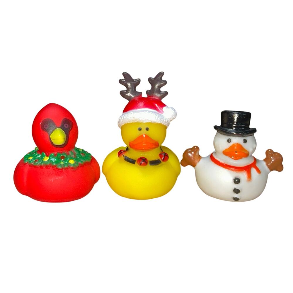 NEW (3) Christmas Reindeer Snowman Redbird 2" Rubber Ducks Duckies Jeep Ducked
